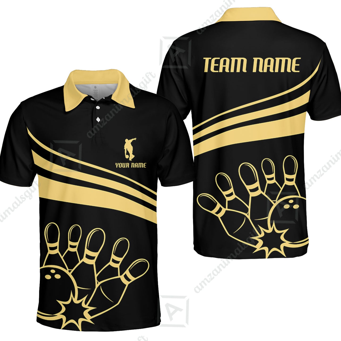 Bowling Customized Jersey Black Shirt Gold Curve Bowling Tenpin Quarter Zip Shirt, Outfit For Bowlers, Bowling Team
