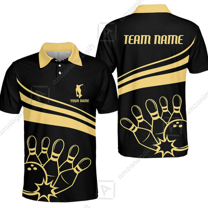 Bowling Customized Jersey Black Shirt Gold Curve Bowling Tenpin Quarter Zip Shirt, Outfit For Bowlers, Bowling Team