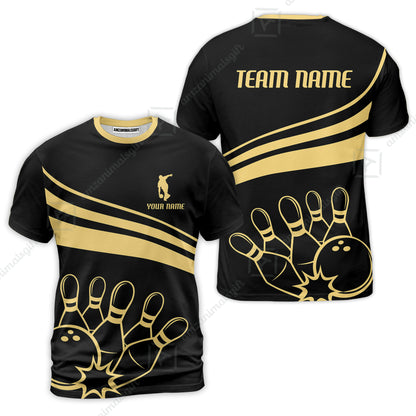Bowling Customized Jersey Black Shirt Gold Curve Bowling Tenpin Quarter Zip Shirt, Outfit For Bowlers, Bowling Team