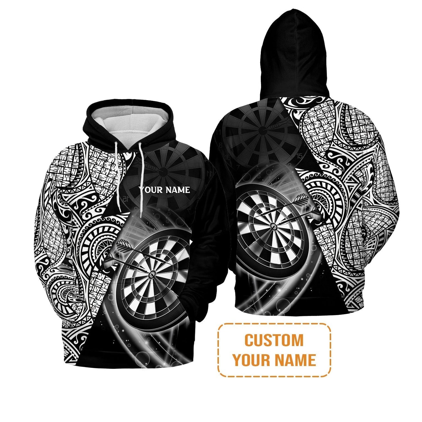 Customized Darts Long Sleeve Shirt, Black & White Tattoo Darts, Personalized Name Long Sleeve Shirt For Men - Perfect Gift For Darts Lovers, Darts Players