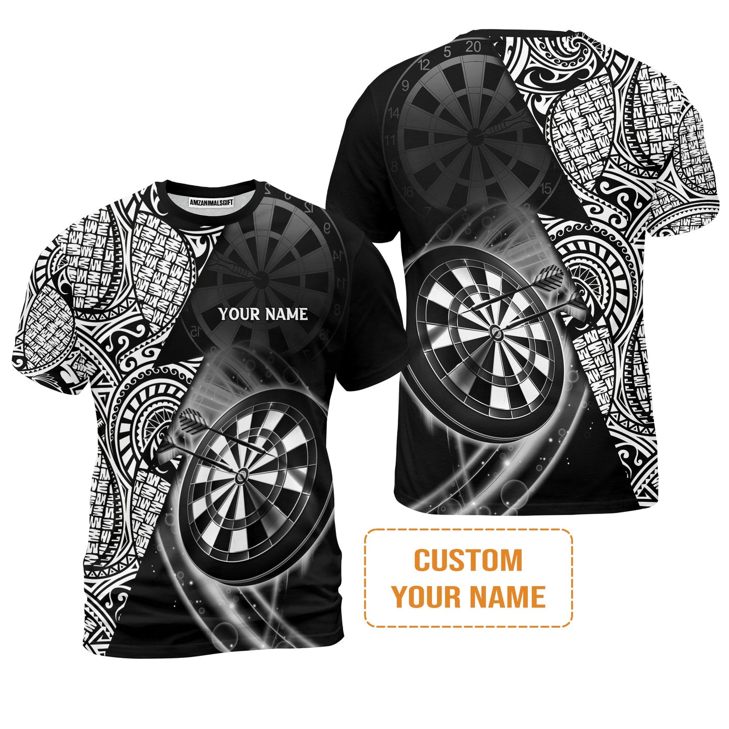 Customized Darts Men's Long Sleeve Polo Shirt, Black & White Tattoo Darts, Personalized Name Long Sleeve Polo Shirt For Men - Perfect Gift For Darts Lovers, Darts Players