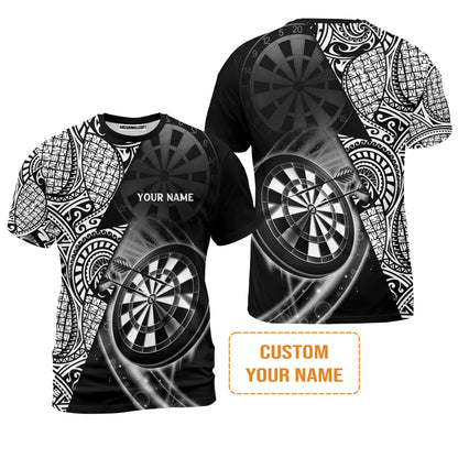 Customized Darts Men's Long Sleeve Polo Shirt, Black & White Tattoo Darts, Personalized Name Long Sleeve Polo Shirt For Men - Perfect Gift For Darts Lovers, Darts Players
