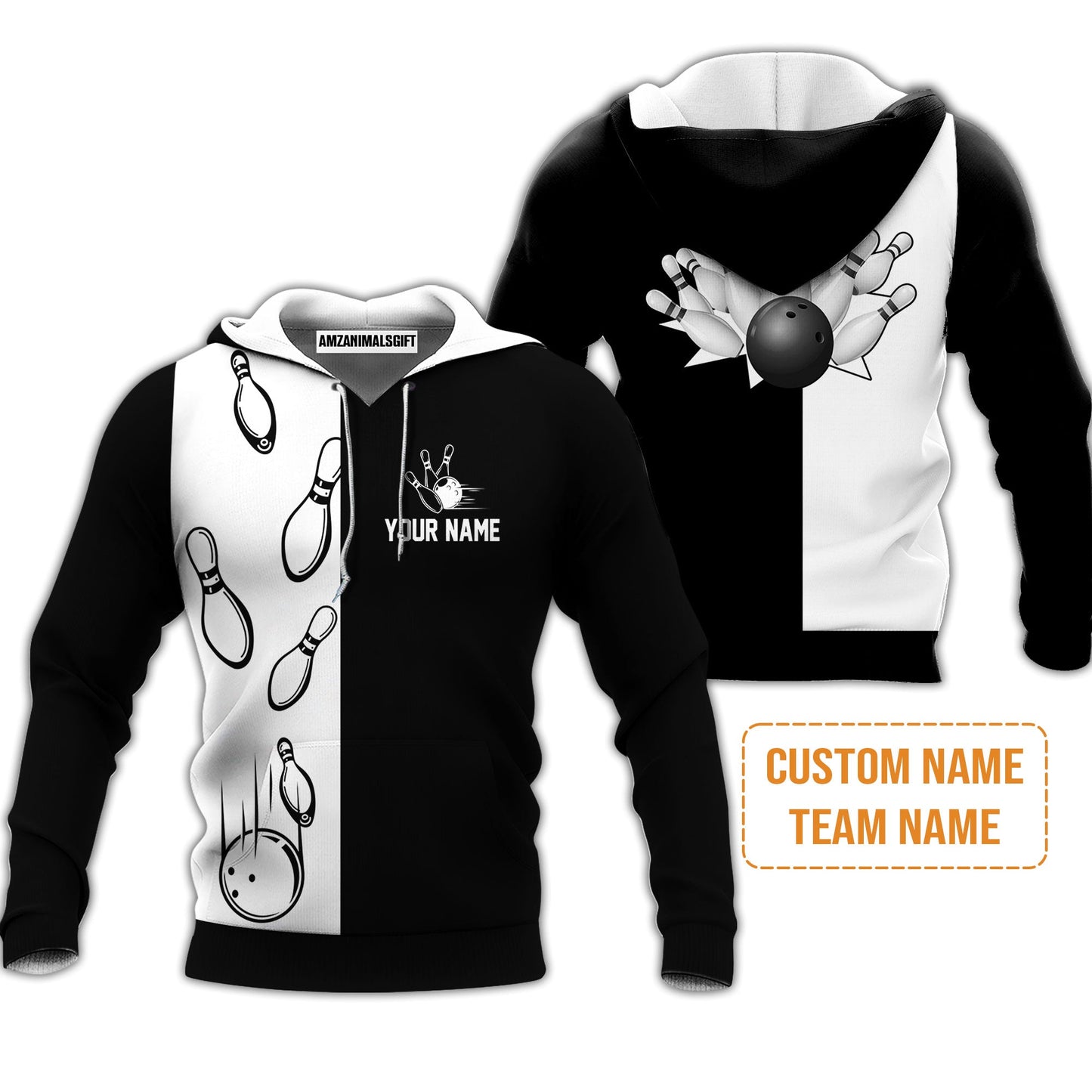 Bowling Custom Sweatshirt - Custom Name Black and white retro vintage Bowling Personalized Sweatshirt