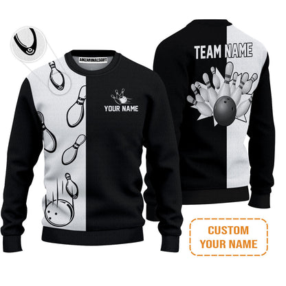 Bowling Custom Hoodie - Custom Name Black and white retro vintage Bowling Personalized Hoodie