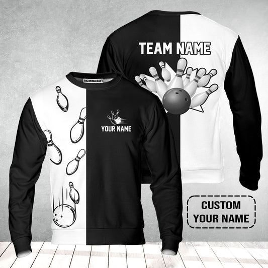 Bowling Custom Sweatshirt - Custom Name Black and white retro vintage Bowling Personalized Sweatshirt