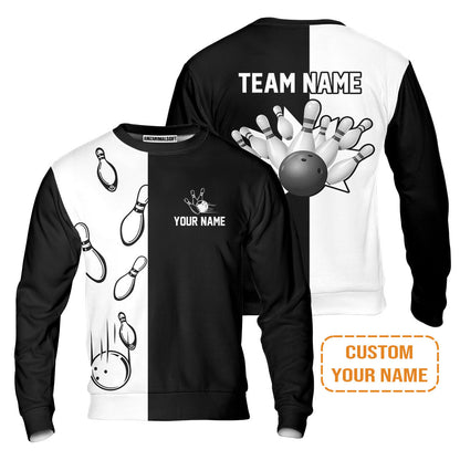 Bowling Custom T-Shirt - Custom Name Black and white retro vintage Bowling Personalized T-Shirt