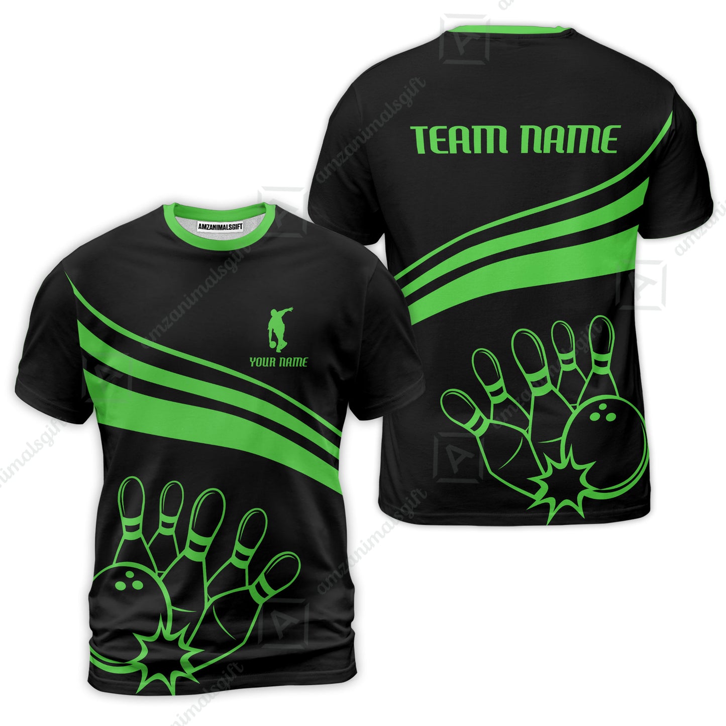 Bowling Customized Jersey Black Shirt Green Curve Bowling Tenpin Quarter Zip Shirt, Outfit For Bowlers, Bowling Team