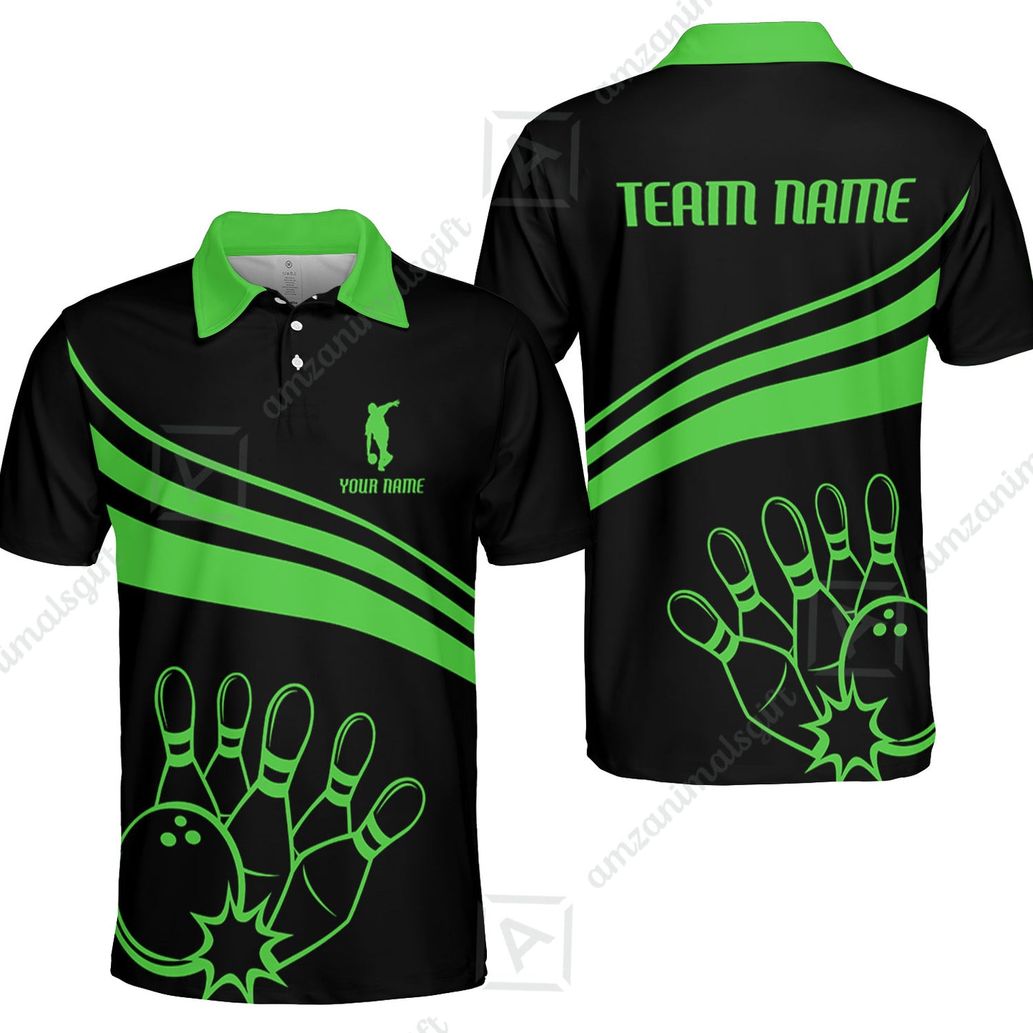 Bowling Customized Jersey Black Shirt Green Curve Bowling Tenpin Quarter Zip Shirt, Outfit For Bowlers, Bowling Team
