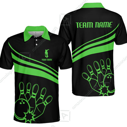 Bowling Customized Jersey Black Shirt Green Curve Bowling Tenpin Quarter Zip Shirt, Outfit For Bowlers, Bowling Team