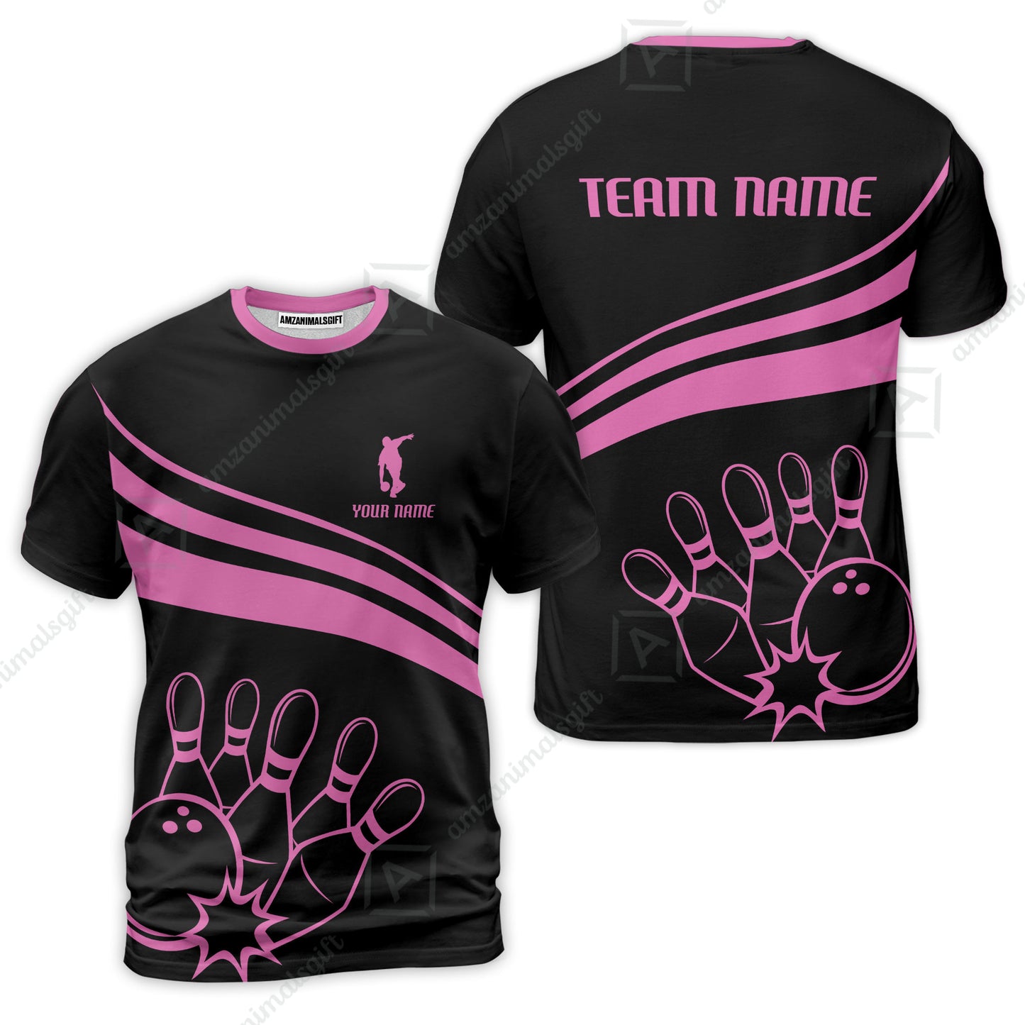 Bowling Customized Jersey Black Shirt Pink Curve Bowling Tenpin Quarter Zip Shirt, Outfit For Bowlers, Bowling Team