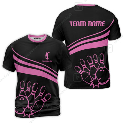 Bowling Customized Jersey Black Shirt Pink Curve Bowling Tenpin Quarter Zip Shirt, Outfit For Bowlers, Bowling Team