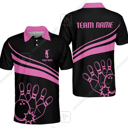 Bowling Customized Jersey Black Shirt Pink Curve Bowling Tenpin Quarter Zip Shirt, Outfit For Bowlers, Bowling Team