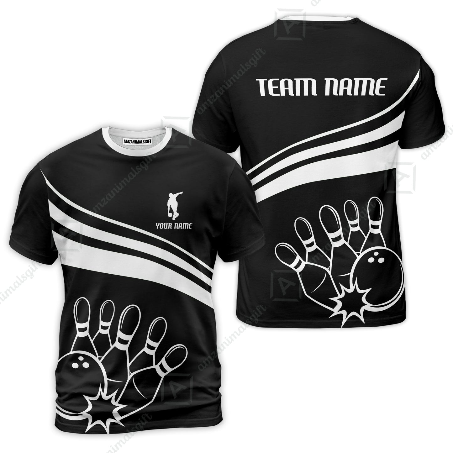 Bowling Customized Jersey Black Shirt White Curve Bowling Tenpin Quarter Zip Shirt, Outfit For Bowlers, Bowling Team