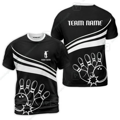 Bowling Customized Jersey Black Shirt White Curve Bowling Tenpin Quarter Zip Shirt, Outfit For Bowlers, Bowling Team