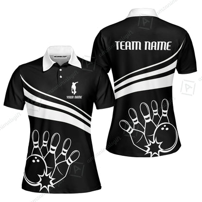 Bowling Customized Jersey Black Shirt White Curve Bowling Tenpin Quarter Zip Shirt, Outfit For Bowlers, Bowling Team
