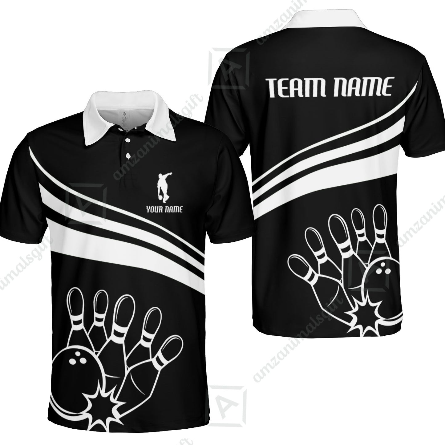 Bowling Customized Jersey Black Shirt White Curve Bowling Tenpin Quarter Zip Shirt, Outfit For Bowlers, Bowling Team