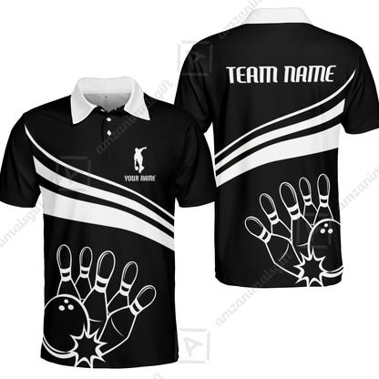 Bowling Customized Jersey Black Shirt White Curve Bowling Tenpin Quarter Zip Shirt, Outfit For Bowlers, Bowling Team