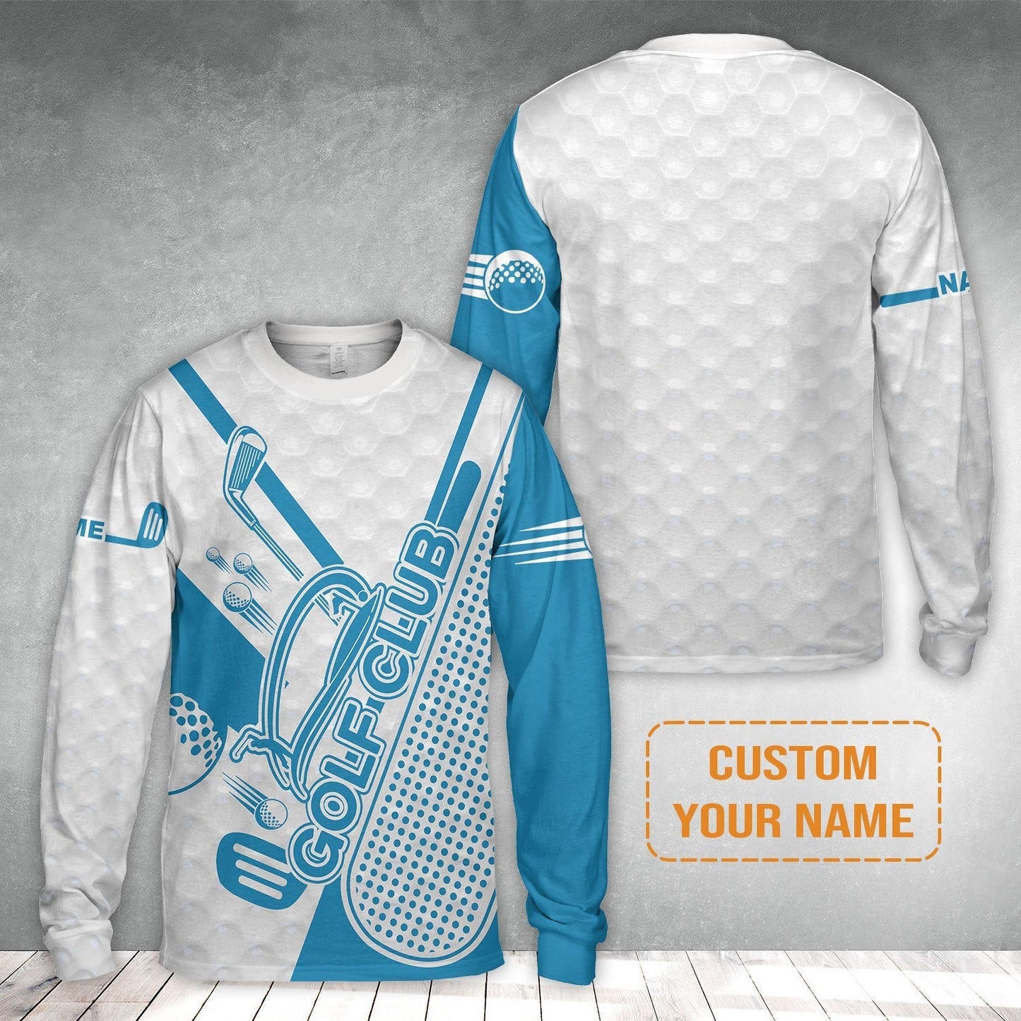 Golf Custom Name Long Sleeve Shirt- Blue Golf Club Apparel - Personalized Best Gift For Golf Lover, Team, Golfer, Men