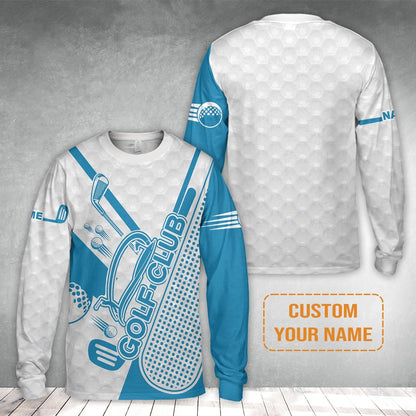 Golf Custom Name Long Sleeve Shirt- Blue Golf Club Apparel - Personalized Best Gift For Golf Lover, Team, Golfer, Men