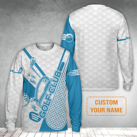 Golf Custom Name Long Sleeve Shirt- Blue Golf Club Apparel - Personalized Best Gift For Golf Lover, Team, Golfer, Men