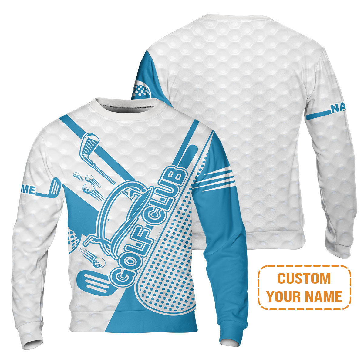 Golf Custom Name Men's Long Sleeve Polo Shirt - Blue Golf Club Apparel - Personalized Best Gift For Golf Lover, Team, Golfer, Men