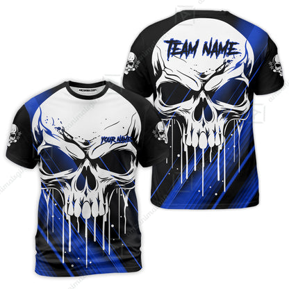 Customized Bowling Polo, Blue Skull Bowling Creepy Style Bowling jerseys Custom Name And Team Shirt