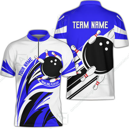 Custom Bowling Team Jersey, Bowling Player Jersey Multicolor Polo Quarter-Zip Shirts, Custom Bowling Uniforms Jerseys