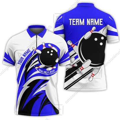Custom Bowling Team Jersey, Bowling Player Jersey Multicolor Polo Quarter-Zip Shirts, Custom Bowling Uniforms Jerseys