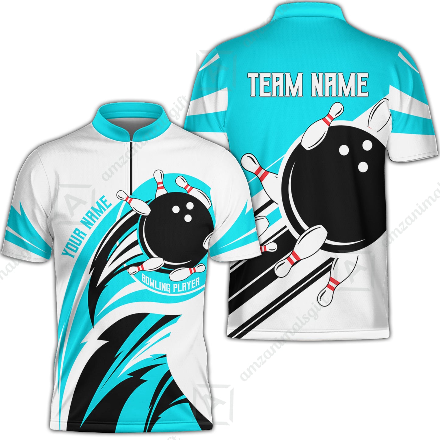 Custom Bowling Team Jersey, Bowling Player Jersey Multicolor Polo Quarter-Zip Shirts, Custom Bowling Uniforms Jerseys