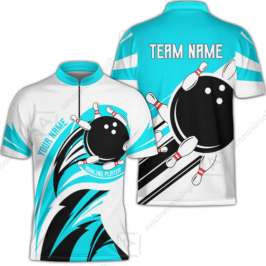 Custom Bowling Team Jersey, Bowling Player Jersey Multicolor Polo Quarter-Zip Shirts, Custom Bowling Uniforms Jerseys
