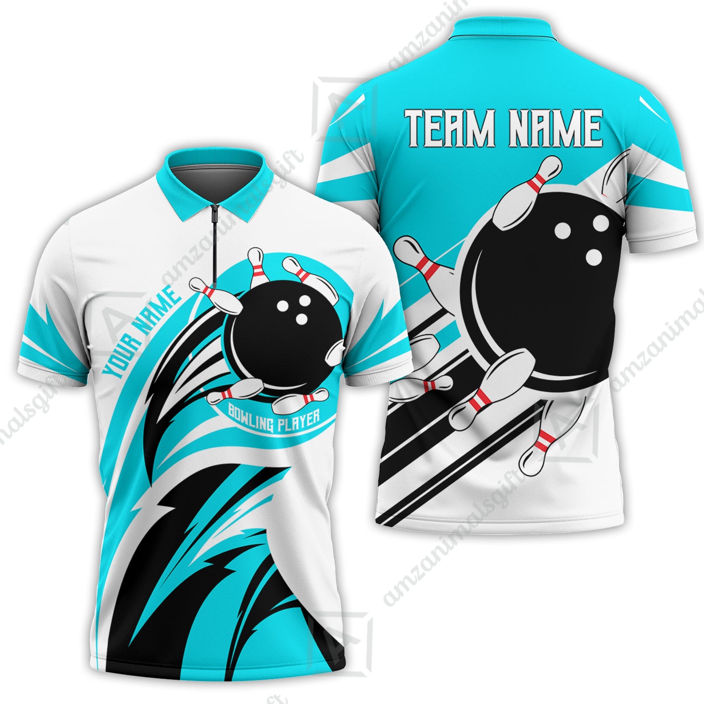 Custom Bowling Team Jersey, Bowling Player Jersey Multicolor Polo Quarter-Zip Shirts, Custom Bowling Uniforms Jerseys