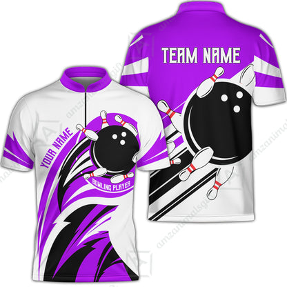 Custom Bowling Team Jersey, Bowling Player Jersey Multicolor Polo Quarter-Zip Shirts, Custom Bowling Uniforms Jerseys