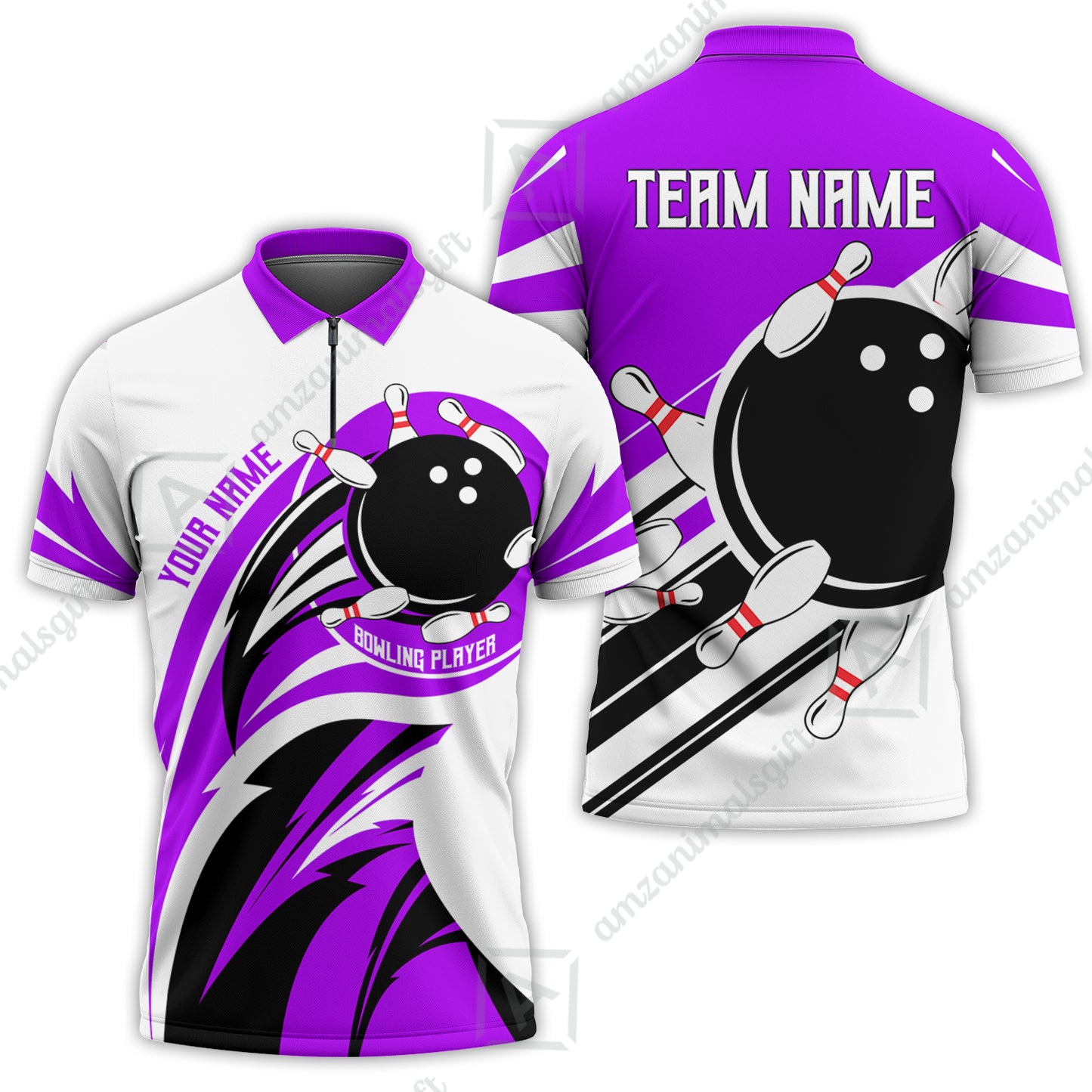 Custom Bowling Team Jersey, Bowling Player Jersey Multicolor Polo Quarter-Zip Shirts, Custom Bowling Uniforms Jerseys