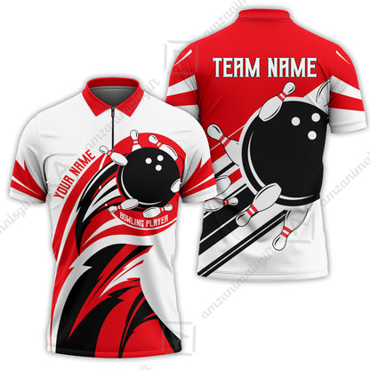 Custom Bowling Team Jersey, Bowling Player Jersey Multicolor Polo Quarter-Zip Shirts, Custom Bowling Uniforms Jerseys