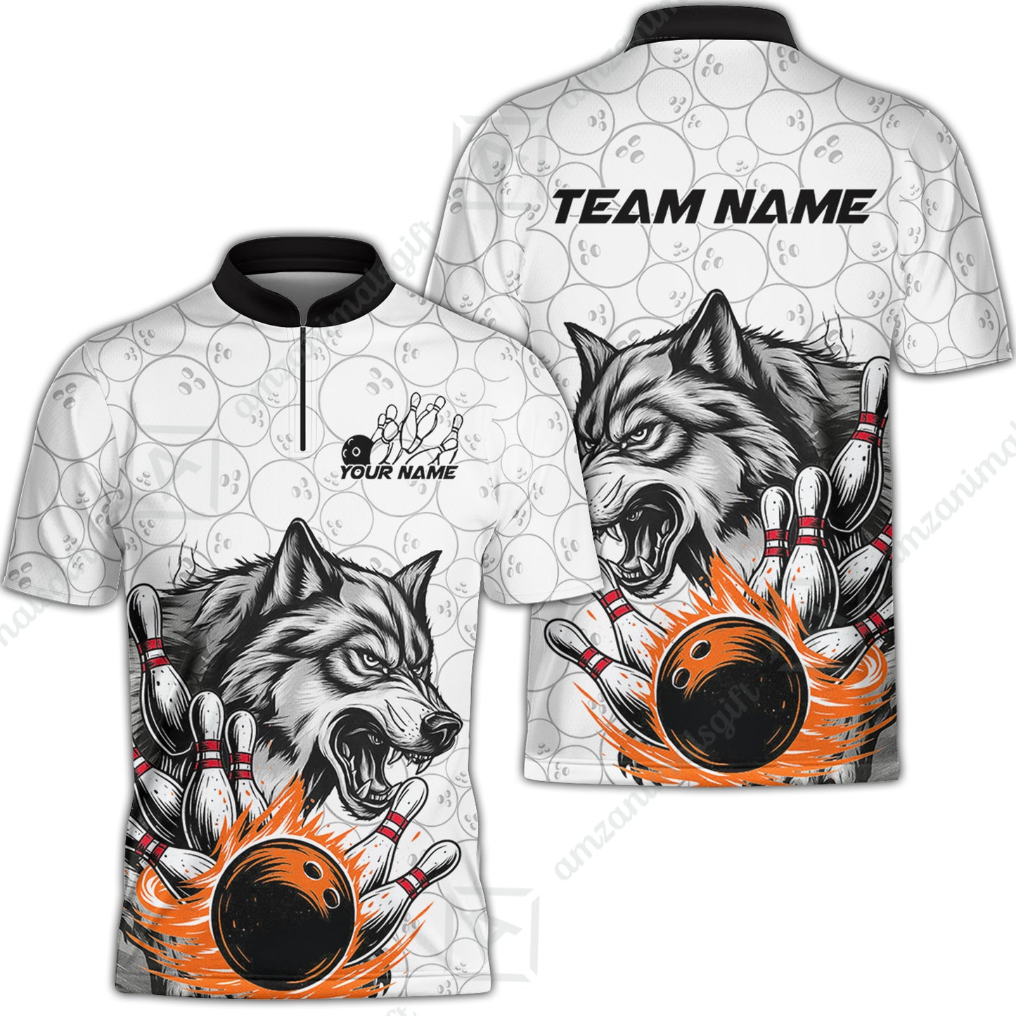 Custom Bowling Team Jersey, Wolf Strike Bowling Jersey Multicolor Polo Quarter-Zip Shirts, Custom Bowling Uniforms Jerseys