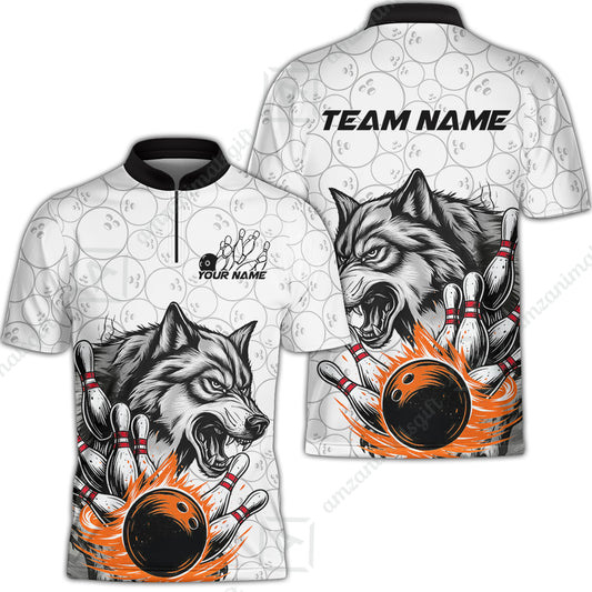 Custom Bowling Team Jersey, Wolf Strike Bowling Jersey Multicolor Polo Quarter-Zip Shirts, Custom Bowling Uniforms Jerseys