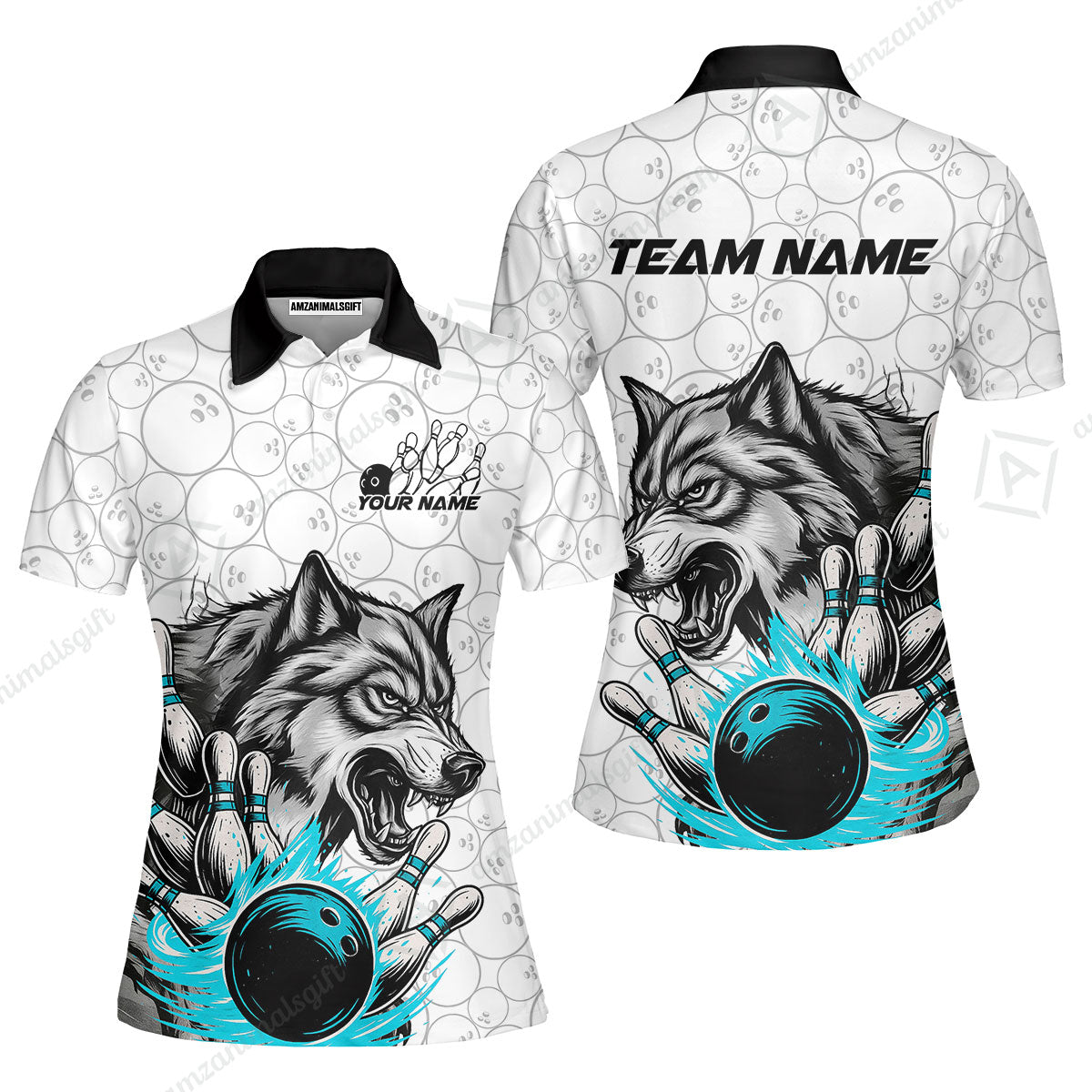 Custom Bowling Team Jersey, Wolf Strike Bowling Jersey Multicolor Polo Quarter-Zip Shirts, Custom Bowling Uniforms Jerseys