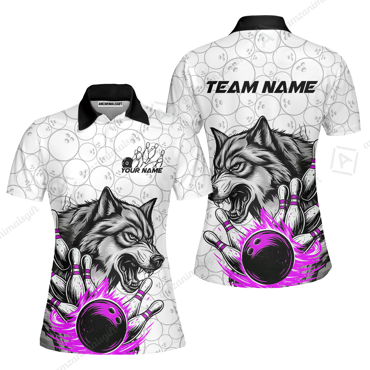 Custom Bowling Team Jersey, Wolf Strike Bowling Jersey Multicolor Polo Quarter-Zip Shirts, Custom Bowling Uniforms Jerseys