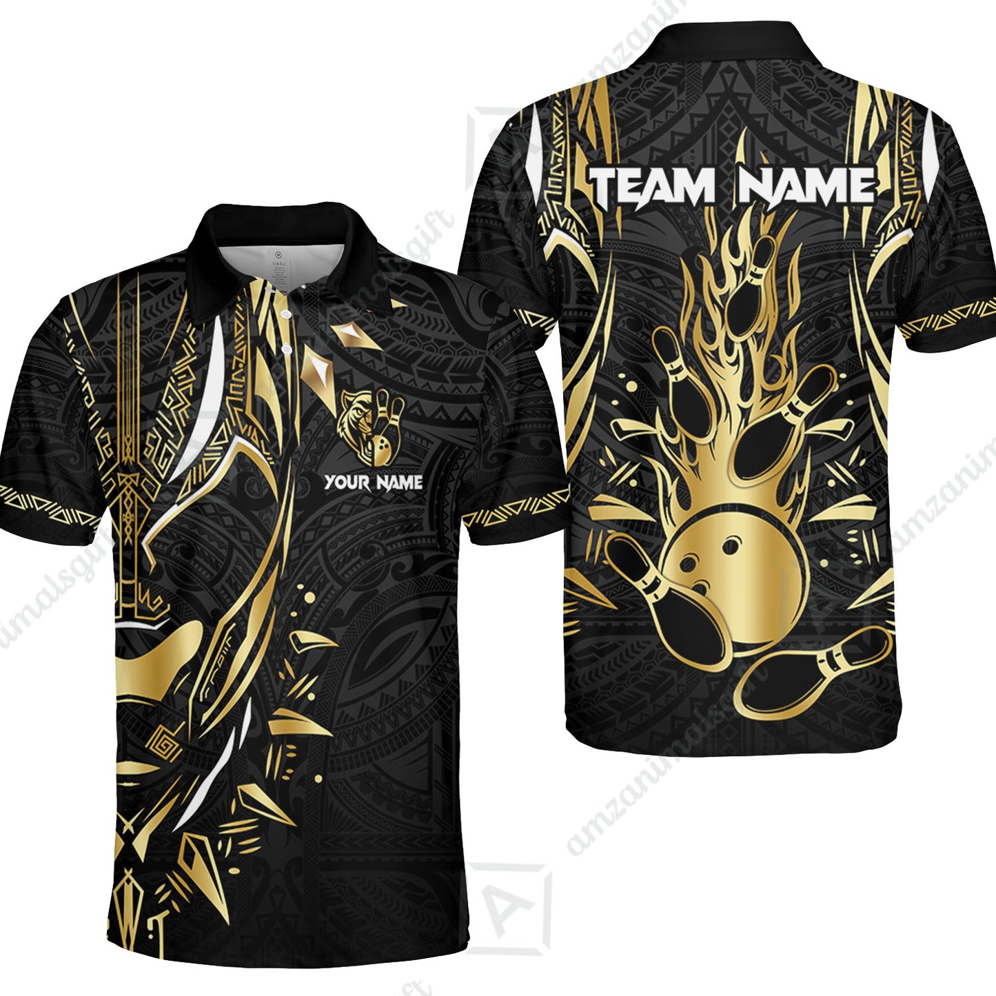 Custom Black Bowling Team Jersey, Panther Forever Bowling Jersey Multicolor Polo Quarter-Zip Shirts, Custom Bowling Uniforms Jerseys