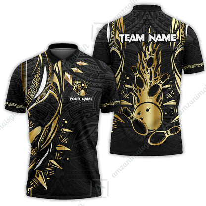 Custom Black Bowling Team Jersey, Panther Forever Bowling Jersey Multicolor Polo Quarter-Zip Shirts, Custom Bowling Uniforms Jerseys