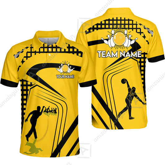 Customized Bowling Team Polo Shirts, Yellow Slash Bowling Uniforms, Bowling Polo With Personalized Name And Team Name