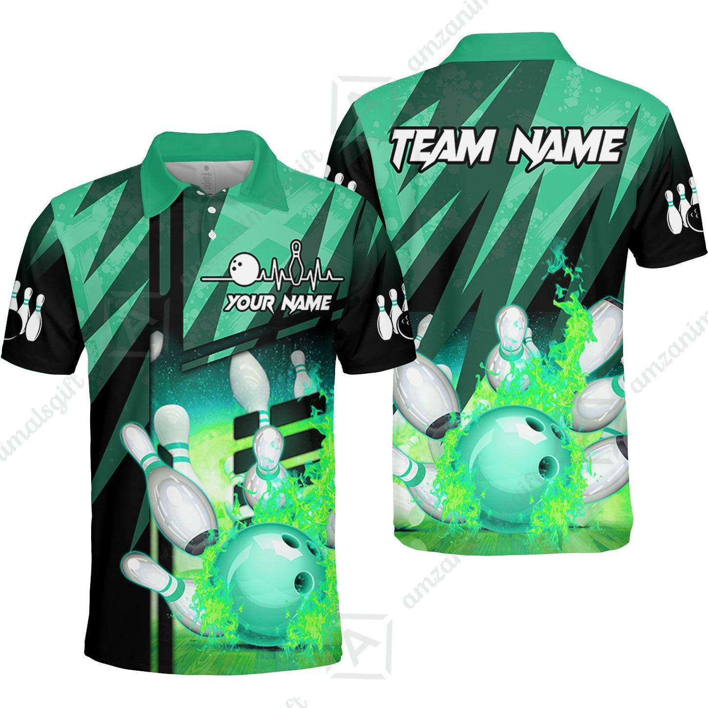 Customized Bowling Polo Shirt, Bowling And Pins Abstract Grunge Texture XX Multicolor Option Customized Name And Team Zipper Polo Jerseys Shirts