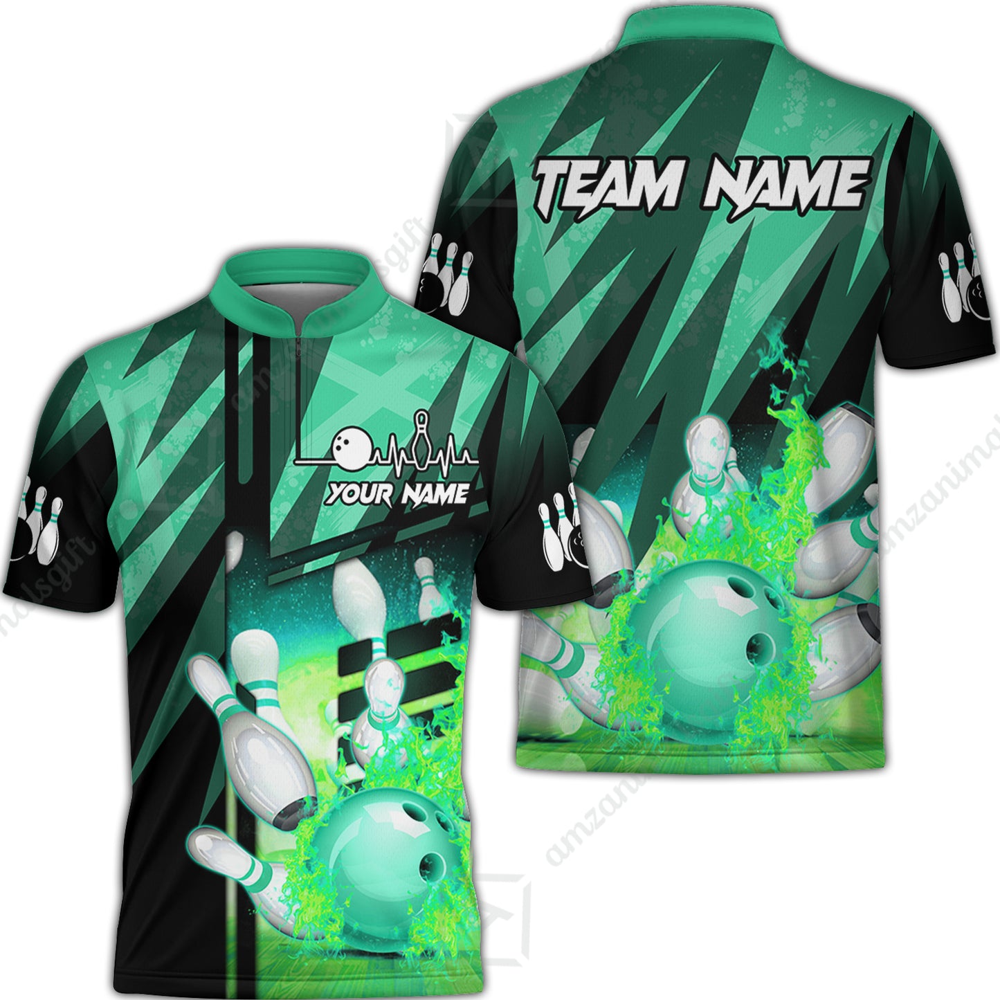 Customized Bowling Polo Shirt, Bowling And Pins Abstract Grunge Texture XX Multicolor Option Customized Name And Team Zipper Polo Jerseys Shirts
