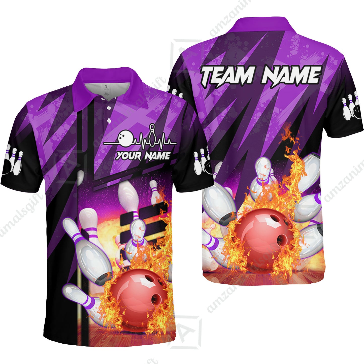 Customized Bowling Polo Shirt, Bowling And Pins Abstract Grunge Texture XX Multicolor Option Customized Name And Team Zipper Polo Jerseys Shirts