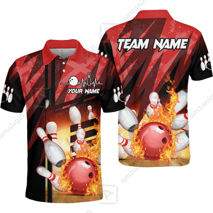 Customized Bowling Polo Shirt, Bowling And Pins Abstract Grunge Texture XX Multicolor Option Customized Name And Team Zipper Polo Jerseys Shirts