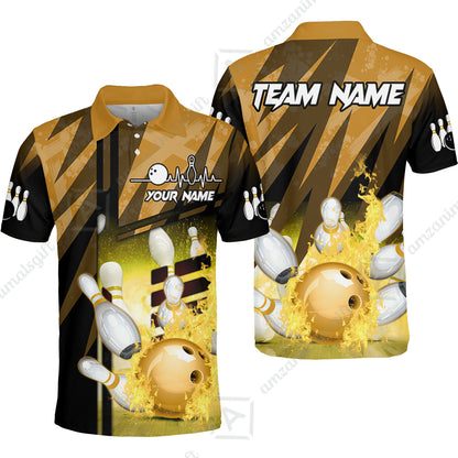 Customized Bowling Polo Shirt, Bowling And Pins Abstract Grunge Texture XX Multicolor Option Customized Name And Team Zipper Polo Jerseys Shirts