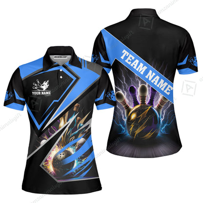 Customized Bowling Jersey Shirt, Bowling And Pins Premium Multicolor Option Customized Name And Team Zipper Polo Jerseys Shirts