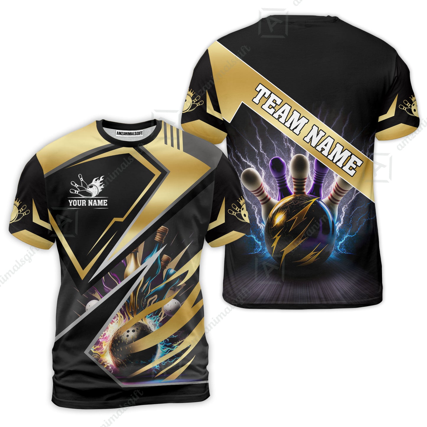 Customized Bowling Jersey Shirt, Bowling And Pins Premium Multicolor Option Customized Name And Team Zipper Polo Jerseys Shirts