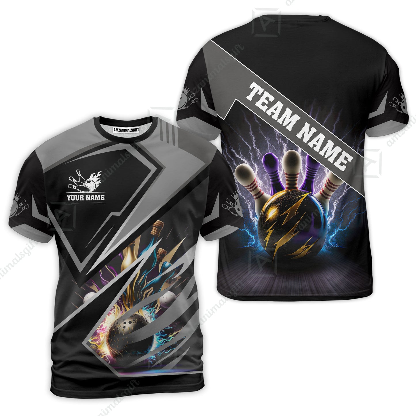 Customized Bowling Jersey Shirt, Bowling And Pins Premium Multicolor Option Customized Name And Team Zipper Polo Jerseys Shirts