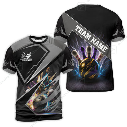 Customized Bowling Jersey Shirt, Bowling And Pins Premium Multicolor Option Customized Name And Team Zipper Polo Jerseys Shirts